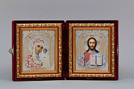Икона Складень Венчальная Пара (14,5 x 16 см), Казанская БМ со Спасителем