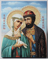 Икона на доске 13х15 объёмная печать, лак Петр и Феврония 1 Икона на доске 13х15 объёмная печать, лак Петр и Феврония 1