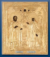 Икона с позолотой "Александр Невский, Александра мученица"