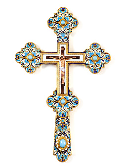 Крест напрестольный №18 финифть, филигрань, эмаль, лазерная гравировка / золочение Крест напрестольный №18 финифть, филигрань, эмаль, лазерная гравировка / золочение