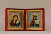 Икона Складень Венчальная Пара (14 x 16 см), Казанская БМ со Спасителем