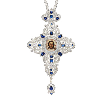 Крест наперсный №213 / Фианиты деколь / серебрение Крест наперсный №213 / Фианиты деколь / серебрение