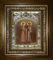 Икона освященная ''Борис и Глеб благоверные князья-страстотерпцы'', в деревяном киоте