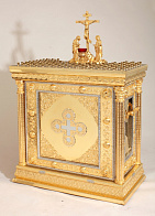 Стол панихидный №21 на 106 свечей каменная накладка золочение никель Стол панихидный №21 на 106 свечей каменная накладка золочение никель