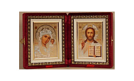 Икона Складень Венчальная Пара (10 x 11 см), Казанская БМ со Спасителем