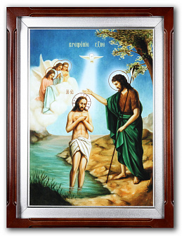 Икона на стекле №1 40х60, в киоте с подсветкой Крещение Господне