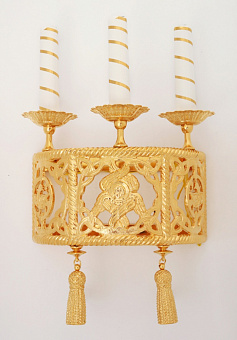 Лампада 3 свечи с херувимом золочение Лампада 3 свечи с херувимом золочение