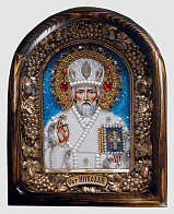 Икона святитель Николай бисерная, багет,в деревянной раме