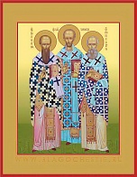 Икона Три святителя. ВАСИЛИЙ Великий, ГРИГОРИЙ Богослов и ИОАНН Златоуст (ЗОЛОЧЕНИЕ)