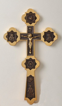 Крест напрестольный №6-17 сложный малый с литыми накладками золочение патинирование Крест напрестольный №6-17 сложный малый с литыми накладками золочение патинирование