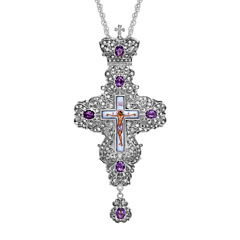 Крест наперсный №1551 / Фианиты / серебрение Крест наперсный №1551 / Фианиты / серебрение