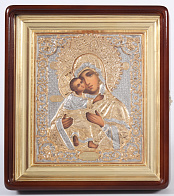 Икона живописная в киоте 22х26 масло, риза №250, киот №1 Владимирская БМ Икона живописная в киоте 22х26 масло, риза №250, киот №1 Владимирская БМ