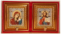 Икона Складень Венчальная Пара (16 x 19 см), Казанская БМ со Спасителем