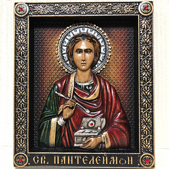 Икона Святой Пантелеймон-Целитель, резная из дерева