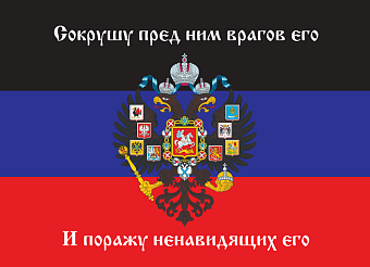 Флаг 074 Новороссия ДНР_Сокрушу пред ним врагов его, 90х135 см, материал шелк для помещений Флаг 074 Новороссия ДНР_Сокрушу пред ним врагов его, 90х135 см, материал шелк для помещений
