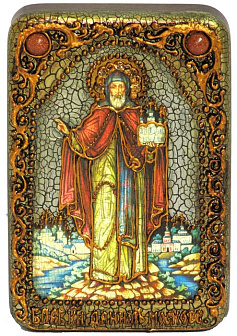 Настольная икона ''Cвятой благоверный князь Даниил Московский'' на мореном дубе