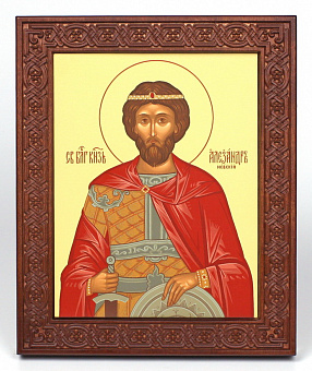 Икона на дереве 18х22 прокат, ковчег с резным обрамлением, упаковка Александр Невский Икона на дереве 18х22 прокат, ковчег с резным обрамлением, упаковка Александр Невский