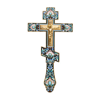 Крест напрестольный филигрань, эмаль, литьевое распятие / золочение Крест напрестольный филигрань, эмаль, литьевое распятие / золочение