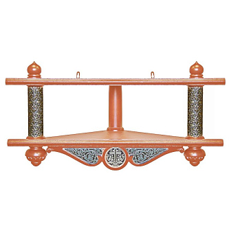 Полка для икон 2-х ярусная угловая с басмой низкая Полка для икон 2-х ярусная угловая с басмой низкая