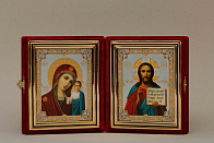 Икона Складень Венчальная Пара (15 x 17 см), Казанская БМ со Спасителем