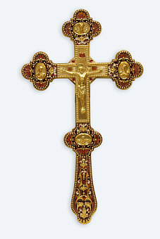 Крест напрестольный с пластическими накладками золочение Крест напрестольный с пластическими накладками золочение