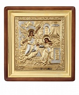 Икона живописная в киоте 30х40 масло объемная риза №223 золочение золоченый подрамник Благовещение