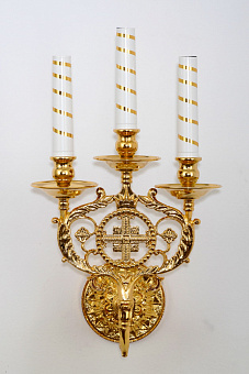 Лампада 3 свечи с крестом золочение Лампада 3 свечи с крестом золочение