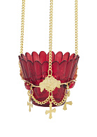 Лампада подвесная с крестами и украшением (стакан крашеный внутри) Лампада подвесная с крестами и украшением (стакан крашеный внутри)