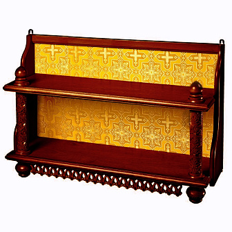 Полка для икон 2-х ярусная прямая с тканью резная