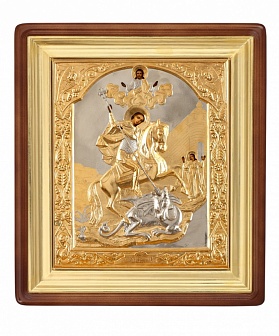 Икона Георгий Победоносец Чудо о змие писаная маслом в окладе