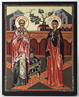 Икона на доске 13х15 объёмная печать, лак Киприан и Иустина