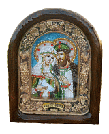 Икона св.благ.кн.Пётр и кн.Феврония, бисер, багет,в деревянной раме
