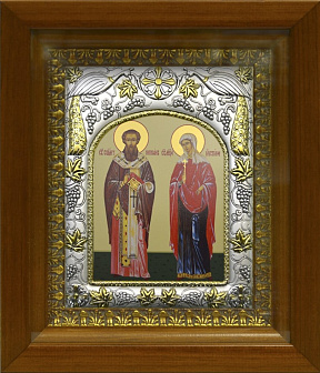 Икона освященная ''Киприан и Устина мученики'', в деревяном киоте