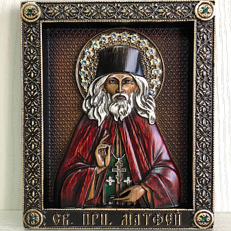 Икона Преподобный Матфей Яранский, Чудотворец, резная из дерева
