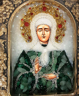 Икона Святая Блаженная Матрона, натуральные камни нефрит