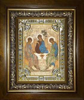 Икона освященная Святая Троица в деревянном киоте