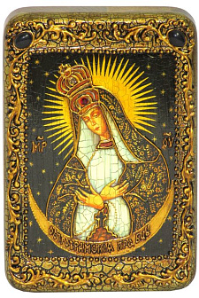 Настольная икона ''Образ Пресвятой Богородицы «Остробрамская (Виленская)»'' на мореном дубе
