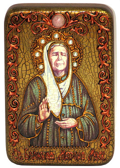 Настольная икона ''Блаженная старица Матрона Московская'' на мореном дубе