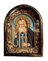 Икона св. прп. Серафим Саровский бисерная в деревянной раме