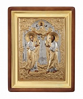 Икона живописная в киоте 40х60 масло, объемная риза №121 золочение, золоченый подрамник Петр и Павел