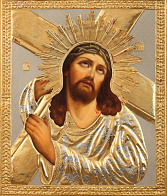 Икона живописная в ризе 40х50 масло, объемная риза №177, золочение Спас с крестом